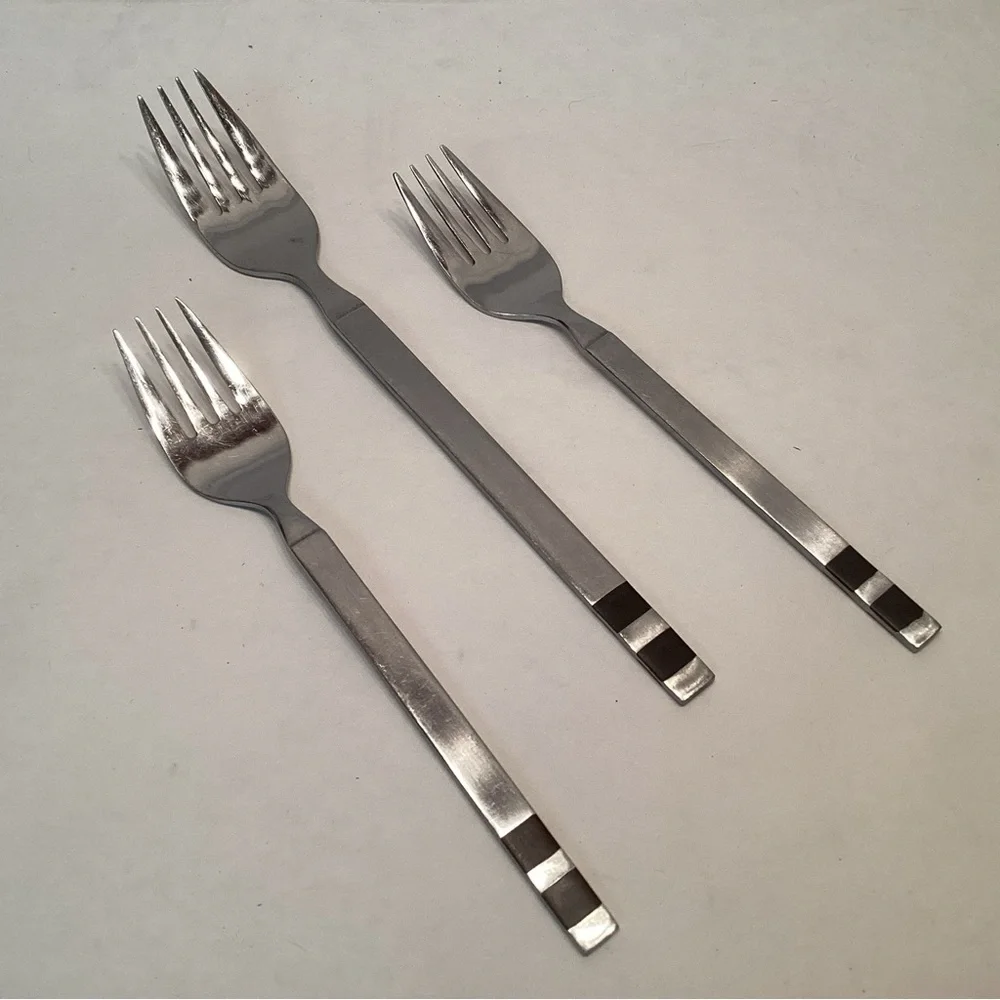 3 Stanley Roberts CROSSPOINT Forks Dinner & Salad Wood Inlay Stainless Flatware